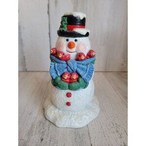 Vintage red cardinal Snowman glitter ceramic‎ home decor figure xmas